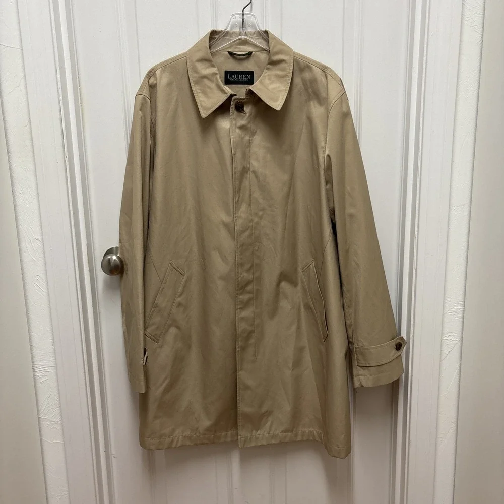 Lauren Ralph Lauren Khaki Tan‎ Car Coat Jacket Size L Mens Outerwear